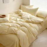 Solid Bed Linen Cotton Bedding Set with Duvet Cover 4pcs  Clean Vanilla Store