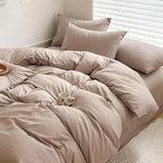 Solid Bed Linen Cotton Bedding Set with Duvet Cover 4pcs  Clean Vanilla Store
