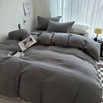 Solid Bed Linen Cotton Bedding Set with Duvet Cover 4pcs  Clean Vanilla Store