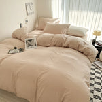 Solid Bed Linen Cotton Bedding Set with Duvet Cover 4pcs  Clean Vanilla Store