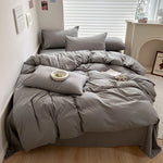 Solid Bed Linen Cotton Bedding Set with Duvet Cover 4pcs  Clean Vanilla Store