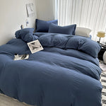Solid Bed Linen Cotton Bedding Set with Duvet Cover 4pcs  Clean Vanilla Store