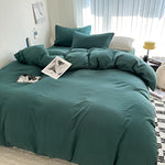 Solid Bed Linen Cotton Bedding Set with Duvet Cover 4pcs  Clean Vanilla Store