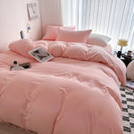 Solid Bed Linen Cotton Bedding Set with Duvet Cover 4pcs  Clean Vanilla Store