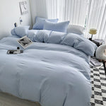 Solid Bed Linen Cotton Bedding Set with Duvet Cover 4pcs  Clean Vanilla Store