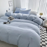 Solid Bed Linen Cotton Bedding Set with Duvet Cover 4pcs  Clean Vanilla Store