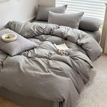 Solid Bed Linen Cotton Bedding Set with Duvet Cover 4pcs  Clean Vanilla Store