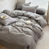 Solid Bed Linen Cotton Bedding Set with Duvet Cover 4pcs  Clean Vanilla Store