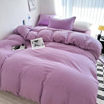 Solid Bed Linen Cotton Bedding Set with Duvet Cover 4pcs  Clean Vanilla Store