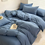 Solid Bed Linen Cotton Bedding Set with Duvet Cover 4pcs  Clean Vanilla Store