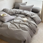 Solid Bed Linen Cotton Bedding Set with Duvet Cover 4pcs  Clean Vanilla Store