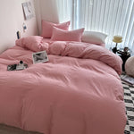Solid Bed Linen Cotton Bedding Set with Duvet Cover 4pcs  Clean Vanilla Store