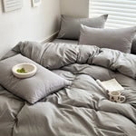 Solid Bed Linen Cotton Bedding Set with Duvet Cover 4pcs  Clean Vanilla Store