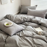 Solid Bed Linen Cotton Bedding Set with Duvet Cover 4pcs  Clean Vanilla Store