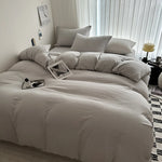 Solid Bed Linen Cotton Bedding Set with Duvet Cover 4pcs  Clean Vanilla Store