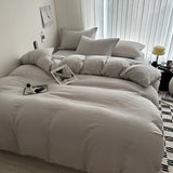Solid Bed Linen Cotton Bedding Set with Duvet Cover 4pcs  Clean Vanilla Store