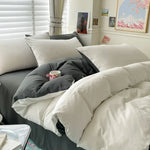 Cotton Bed Linen Solid Bedding Set with Duvet 4 pcs  Clean Vanilla Store