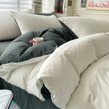 Cotton Bed Linen Solid Bedding Set with Duvet 4 pcs  Clean Vanilla Store