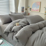 Cotton Bed Linen Solid Bedding Set with Duvet 4 pcs  Clean Vanilla Store