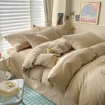 Cotton Bed Linen Solid Bedding Set with Duvet 4 pcs  Clean Vanilla Store