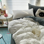 Cotton Bed Linen Solid Bedding Set with Duvet 4 pcs  Clean Vanilla Store