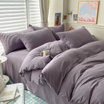 Cotton Bed Linen Solid Bedding Set with Duvet 4 pcs  Clean Vanilla Store