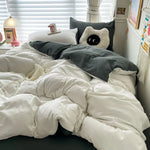 Cotton Bed Linen Solid Bedding Set with Duvet 4 pcs  Clean Vanilla Store