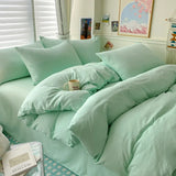 Cotton Bed Linen Solid Bedding Set with Duvet 4 pcs  Clean Vanilla Store