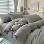 Cotton Bed Linen Solid Bedding Set with Duvet 4 pcs  Clean Vanilla Store
