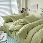 Cotton Bed Linen Solid Bedding Set with Duvet 4 pcs  Clean Vanilla Store
