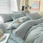Cotton Bed Linen Solid Bedding Set with Duvet 4 pcs  Clean Vanilla Store