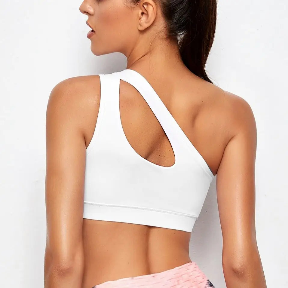 Women Sports Bra Push Up One Shoulder Stylish Fit Black White  Clean Vanilla Store