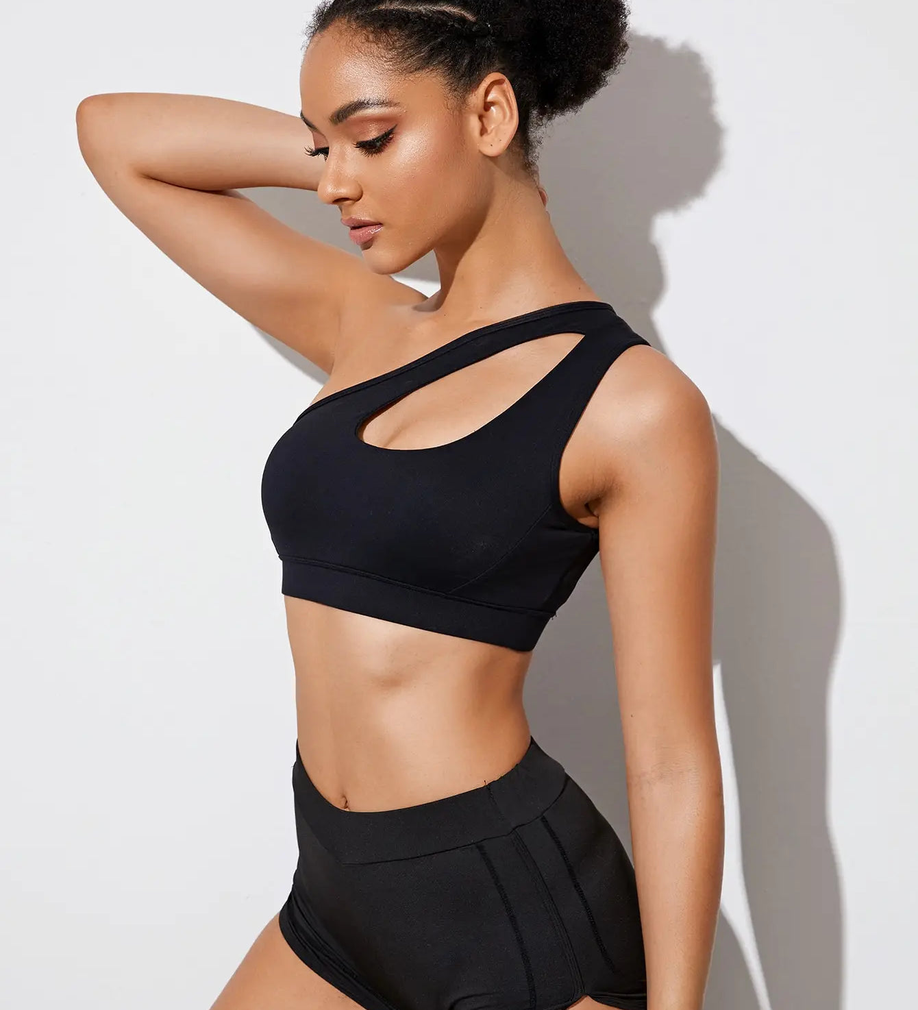 Women Sports Bra Push Up One Shoulder Stylish Fit Black White  Clean Vanilla Store