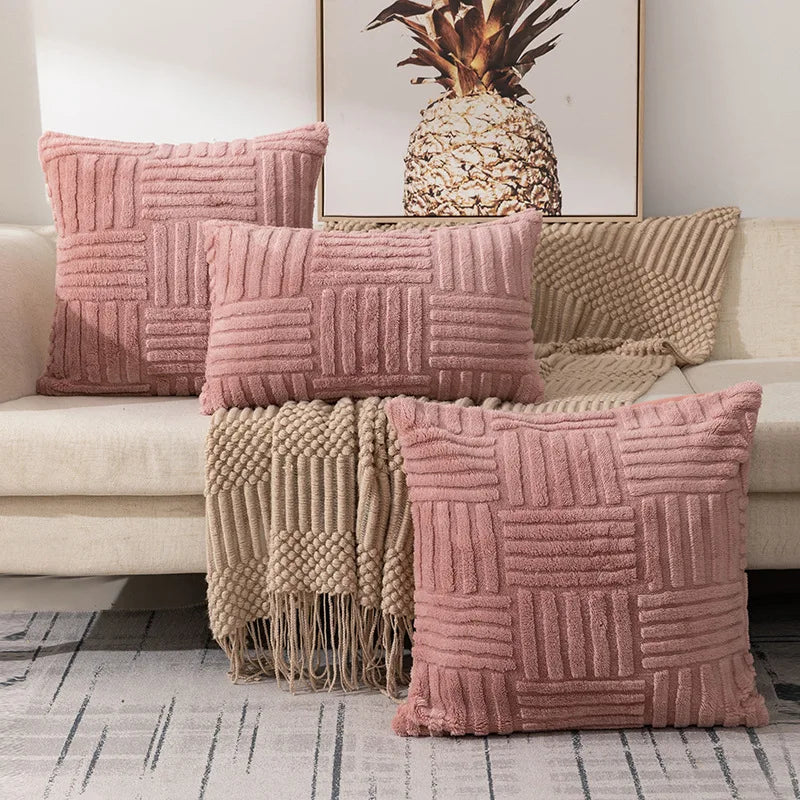 Plush Cushion Cover Decorative Pillow with Geometric Design  Clean Vanilla Store