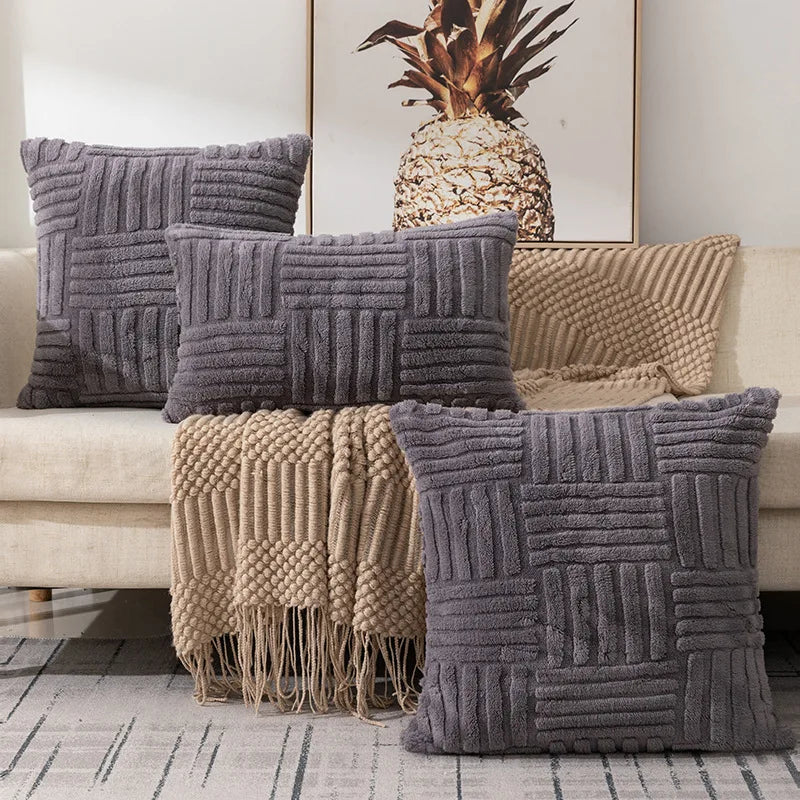 Plush Cushion Cover Decorative Pillow with Geometric Design  Clean Vanilla Store