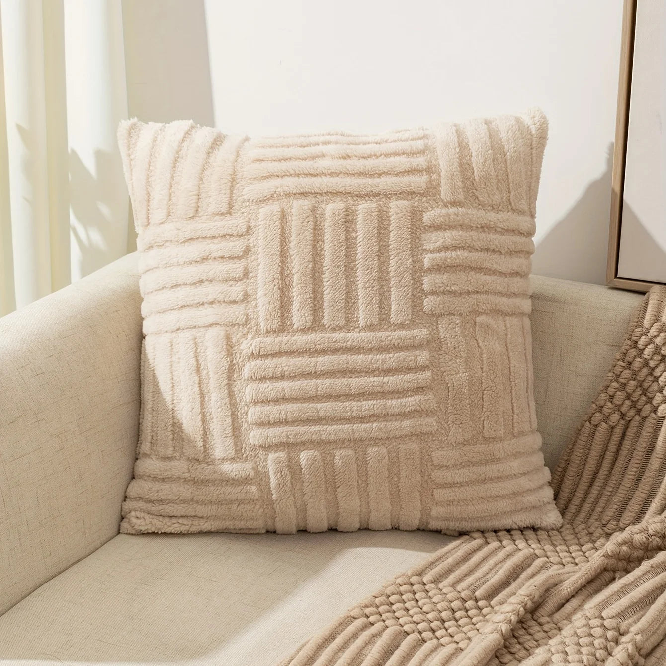 Plush Cushion Cover Decorative Pillow with Geometric Design  Clean Vanilla Store