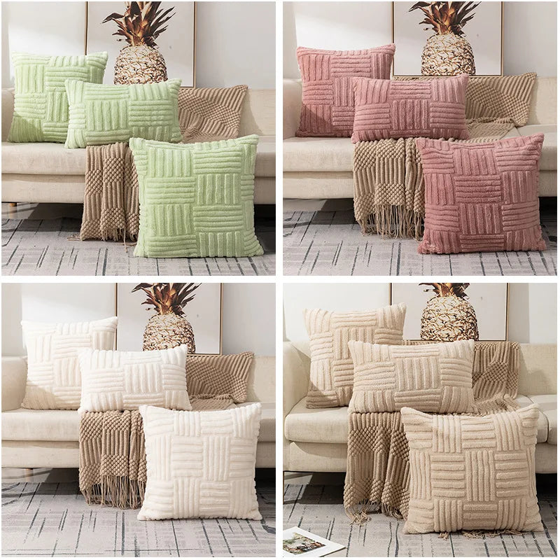 Plush Cushion Cover Decorative Pillow with Geometric Design  Clean Vanilla Store
