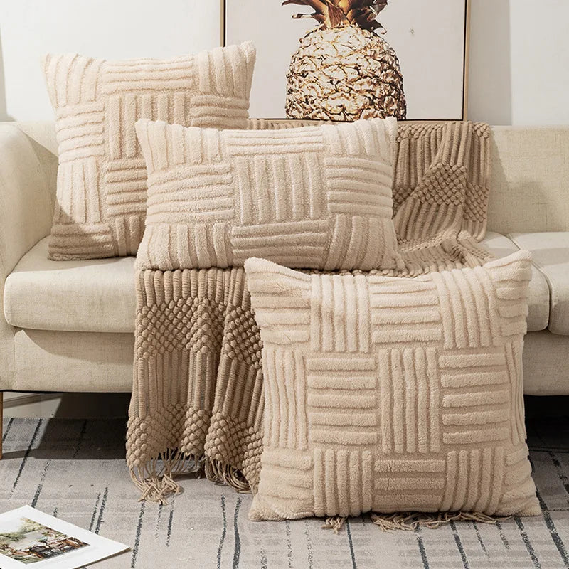 Plush Cushion Cover Decorative Pillow with Geometric Design  Clean Vanilla Store