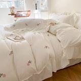 Rose Embroidered Duvet Cover Set With Ruffle Accents - 3-Piece  Clean Vanilla Store