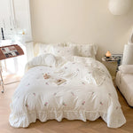 Rose Embroidered Duvet Cover Set With Ruffle Accents - 3-Piece  Clean Vanilla Store