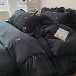 Rose Embroidered Duvet Cover Set With Ruffle Accents - 3-Piece  Clean Vanilla Store