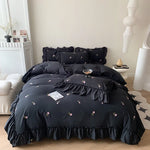 Rose Embroidered Duvet Cover Set With Ruffle Accents - 3-Piece  Clean Vanilla Store