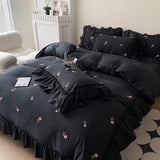 Rose Embroidered Duvet Cover Set With Ruffle Accents - 3-Piece  Clean Vanilla Store