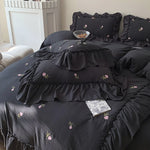 Rose Embroidered Duvet Cover Set With Ruffle Accents - 3-Piece  Clean Vanilla Store