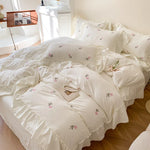 Rose Embroidered Duvet Cover Set With Ruffle Accents - 3-Piece  Clean Vanilla Store